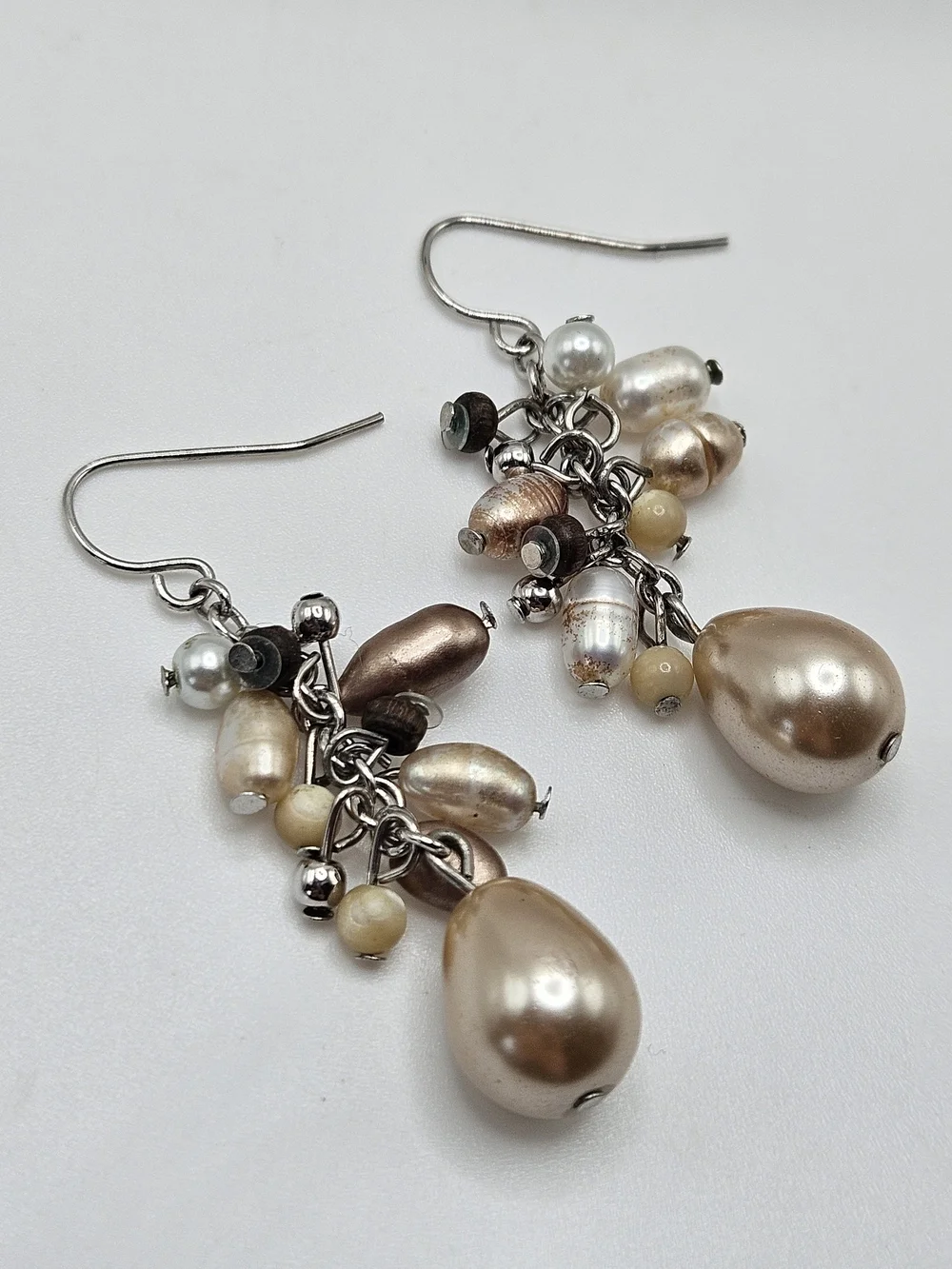 VINTAGE Mixed Color Freshwater Pearl Cluster Dangle Drop Earrings French Wire